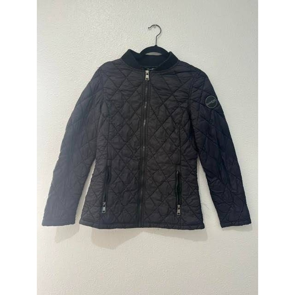 Bebe Sport Womens Black Quilted Puffer Jacket Full Zip Bomber Size Medium